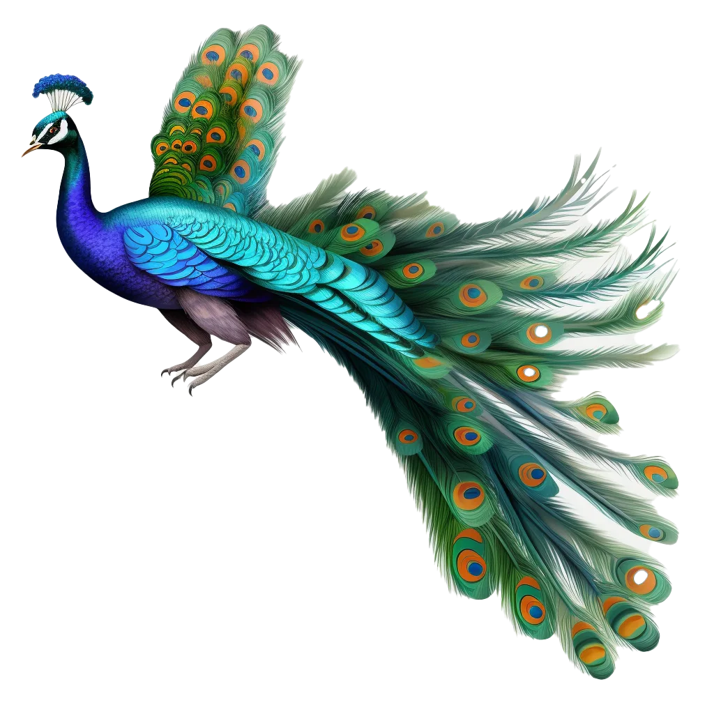 Flying Peacock with Vibrant Green Feather Wings Free PNG