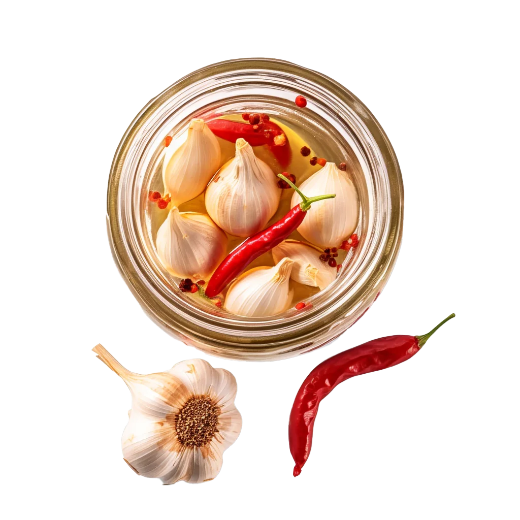 Pickled Garlic Cloves with Chili in Jar Free PNG