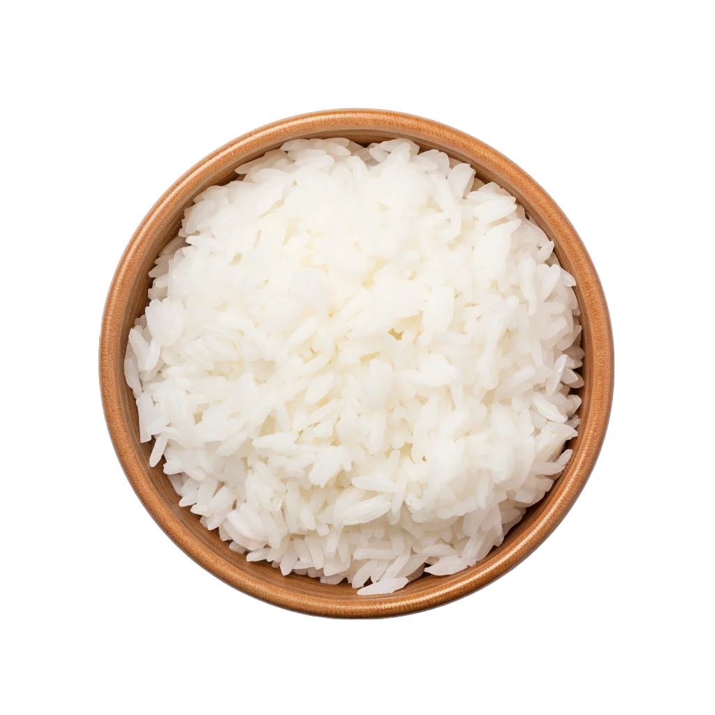Steamed White Rice in Round Wooden Bowl Free PNG