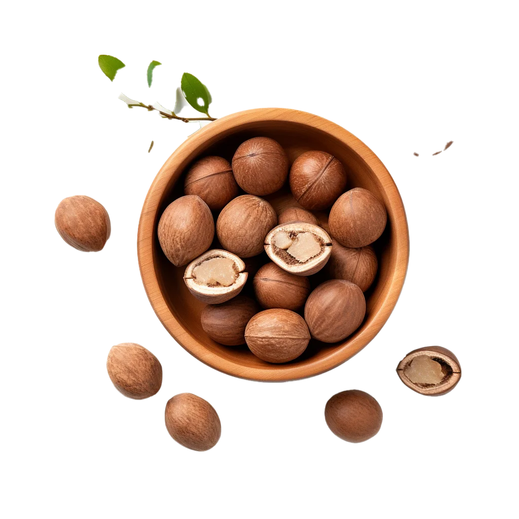 Roasted Hazelnuts in Small Wooden Bowl Free PNG