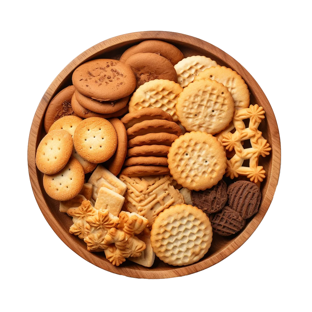 Assorted Sweet Cookies in Wooden Bowl Free PNG