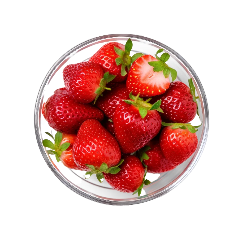 Fresh Whole Strawberries in Glass Bowl Free PNG