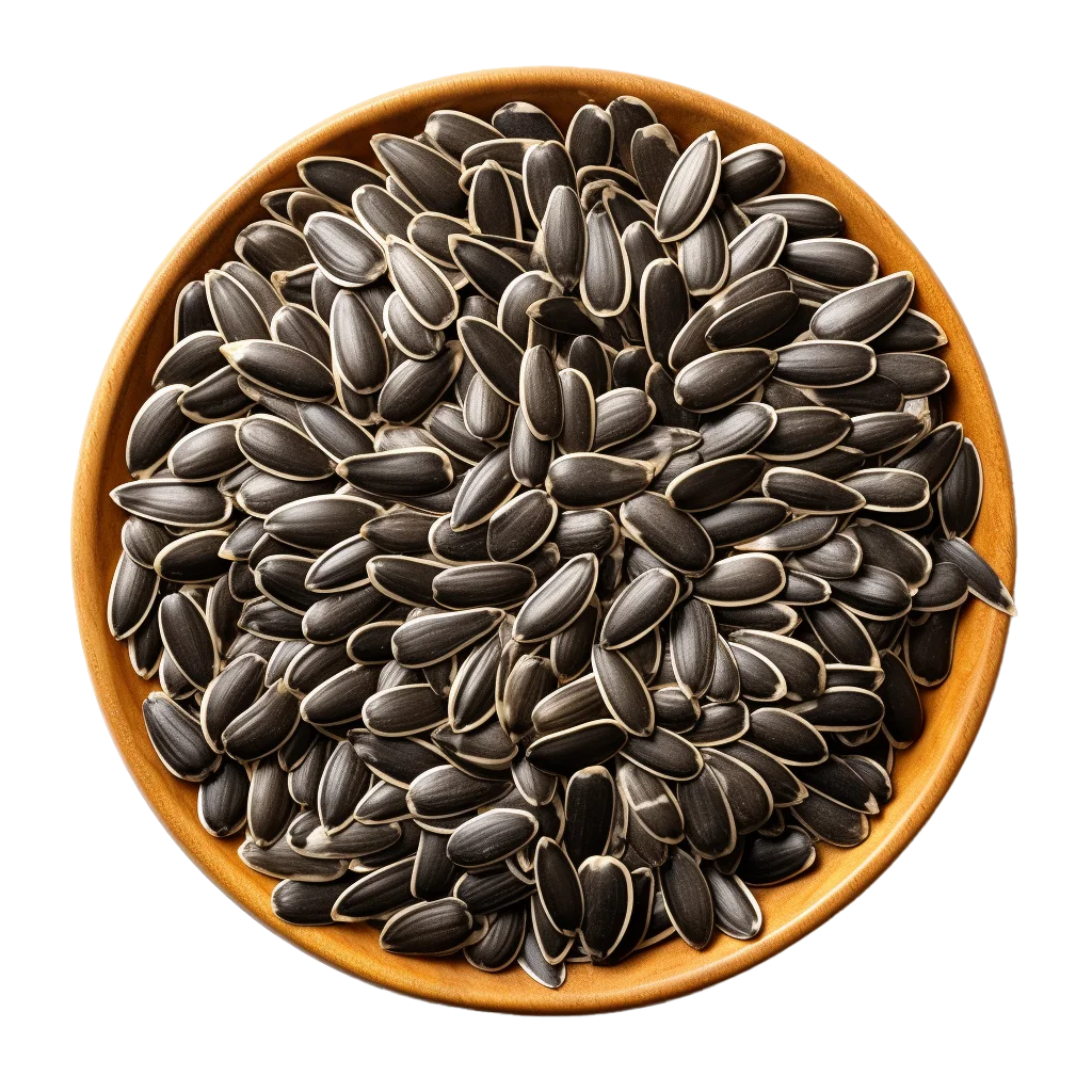 Black Sunflower Seeds in Wooden Bowl Free PNG
