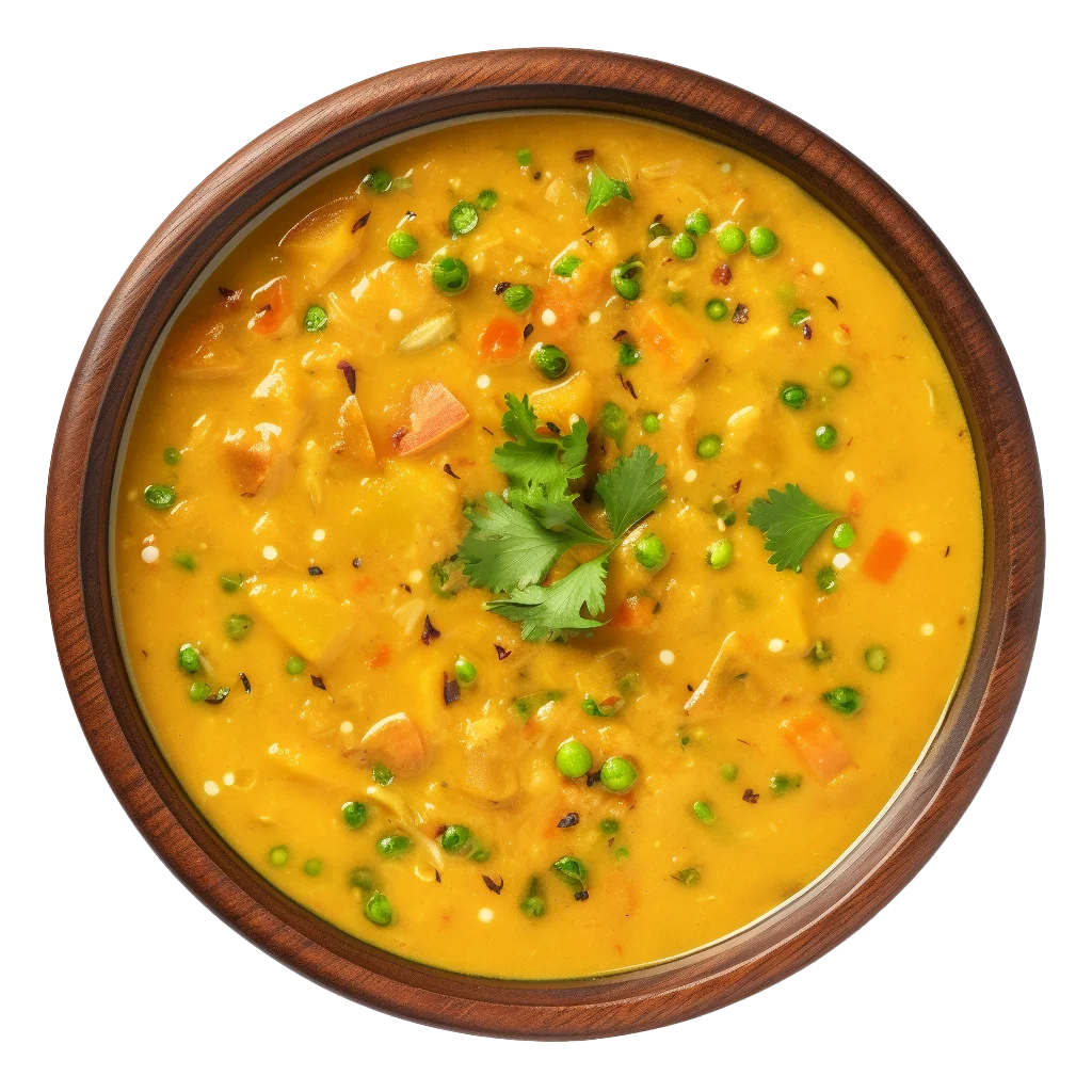Yellow Lentil Soup in Brown Clay Bowl Free PNG