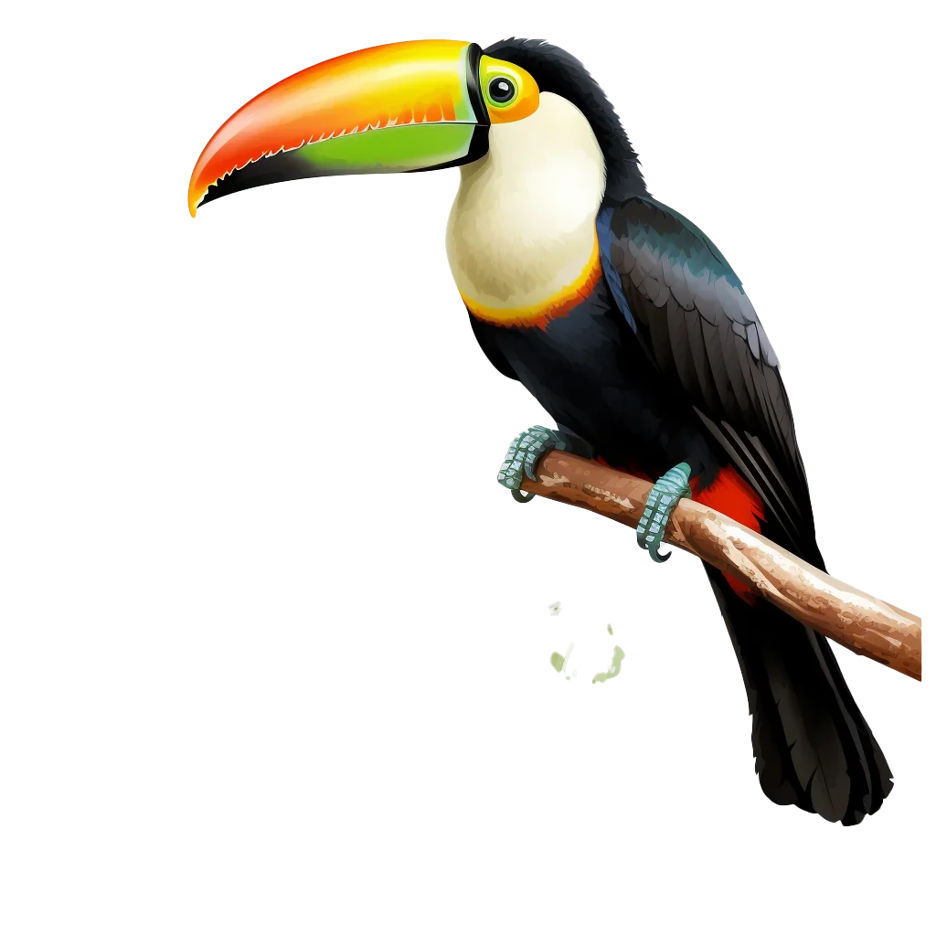 Exotic Toucan Perched on Wood Branch Free PNG