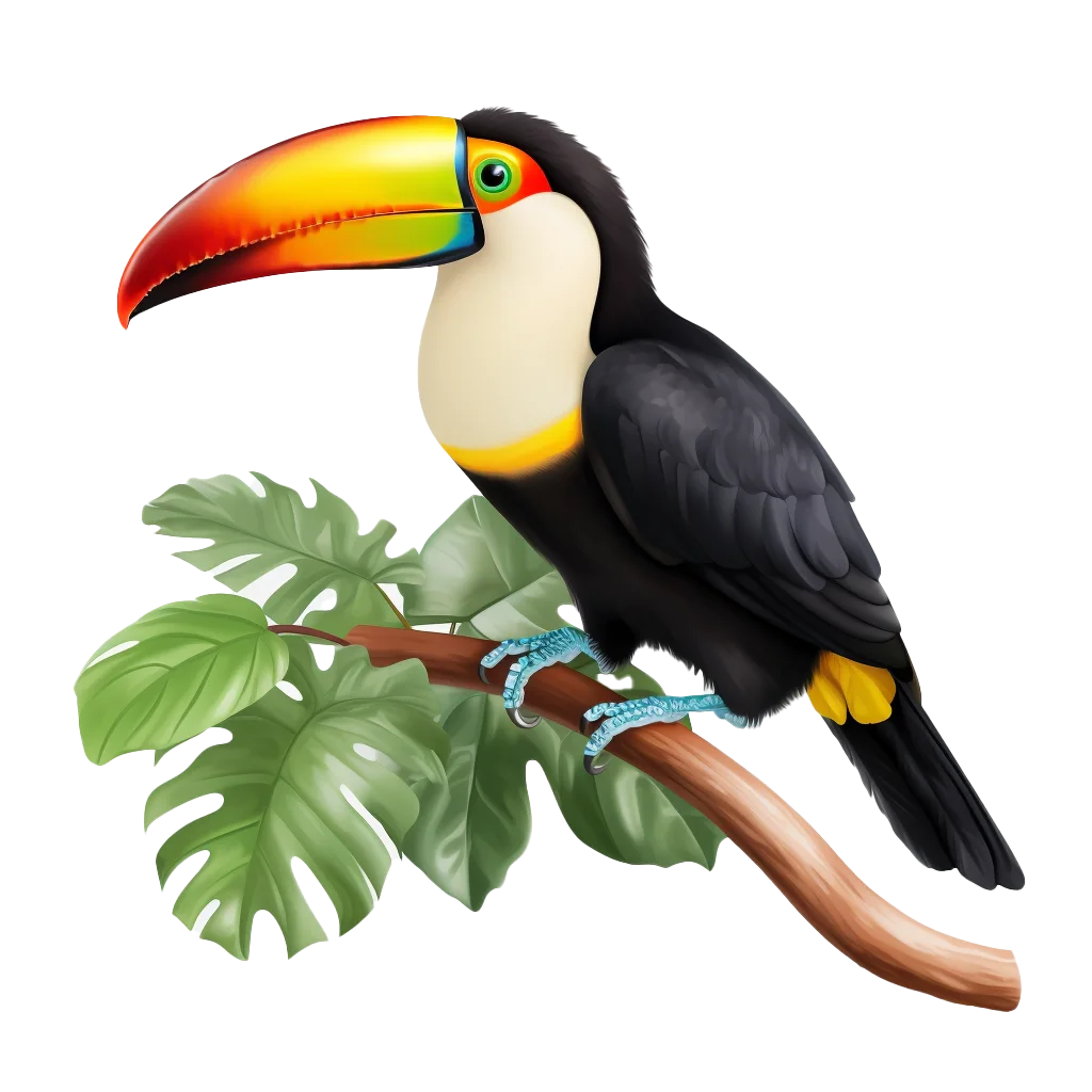 Tropical Toucan Perched on Palm Branch Free PNG