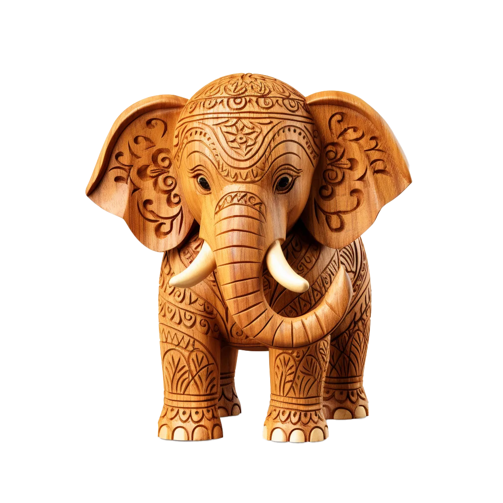Carved Wooden Elephant Front View Free PNG