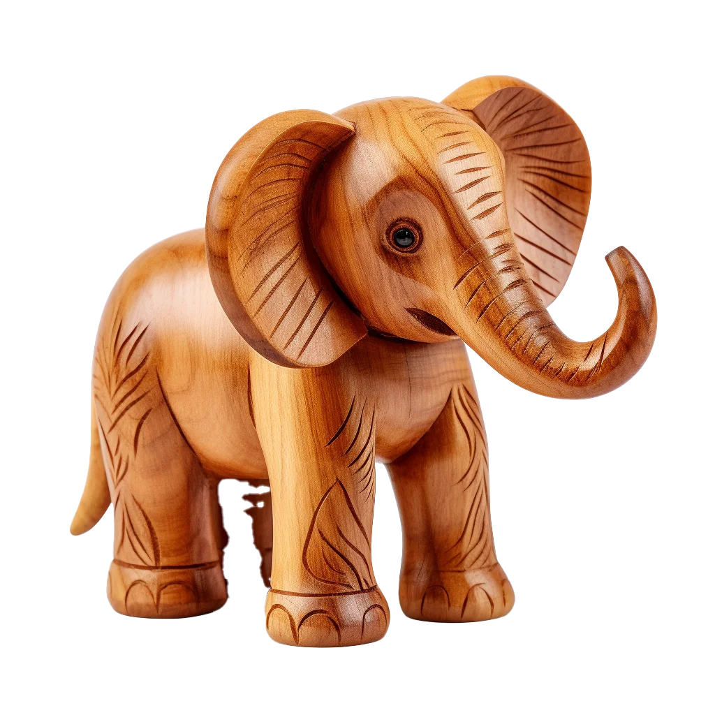 Handcrafted Wooden Elephant Figurine Free PNG