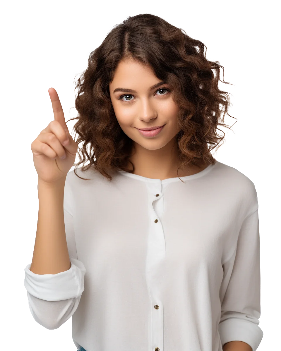 Young Brunette Woman Pointing Finger Up Idea Free PNG