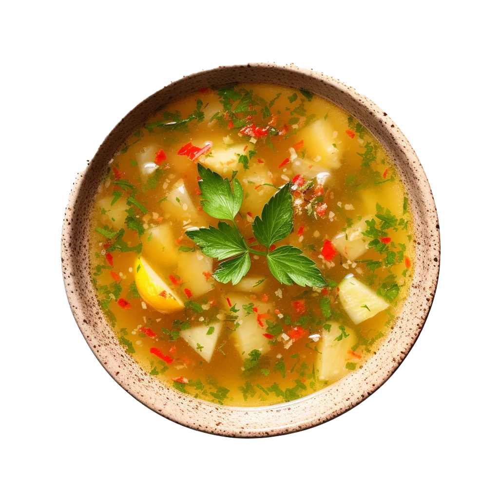 Rustic Vegetable Herb Broth Bowl Free PNG