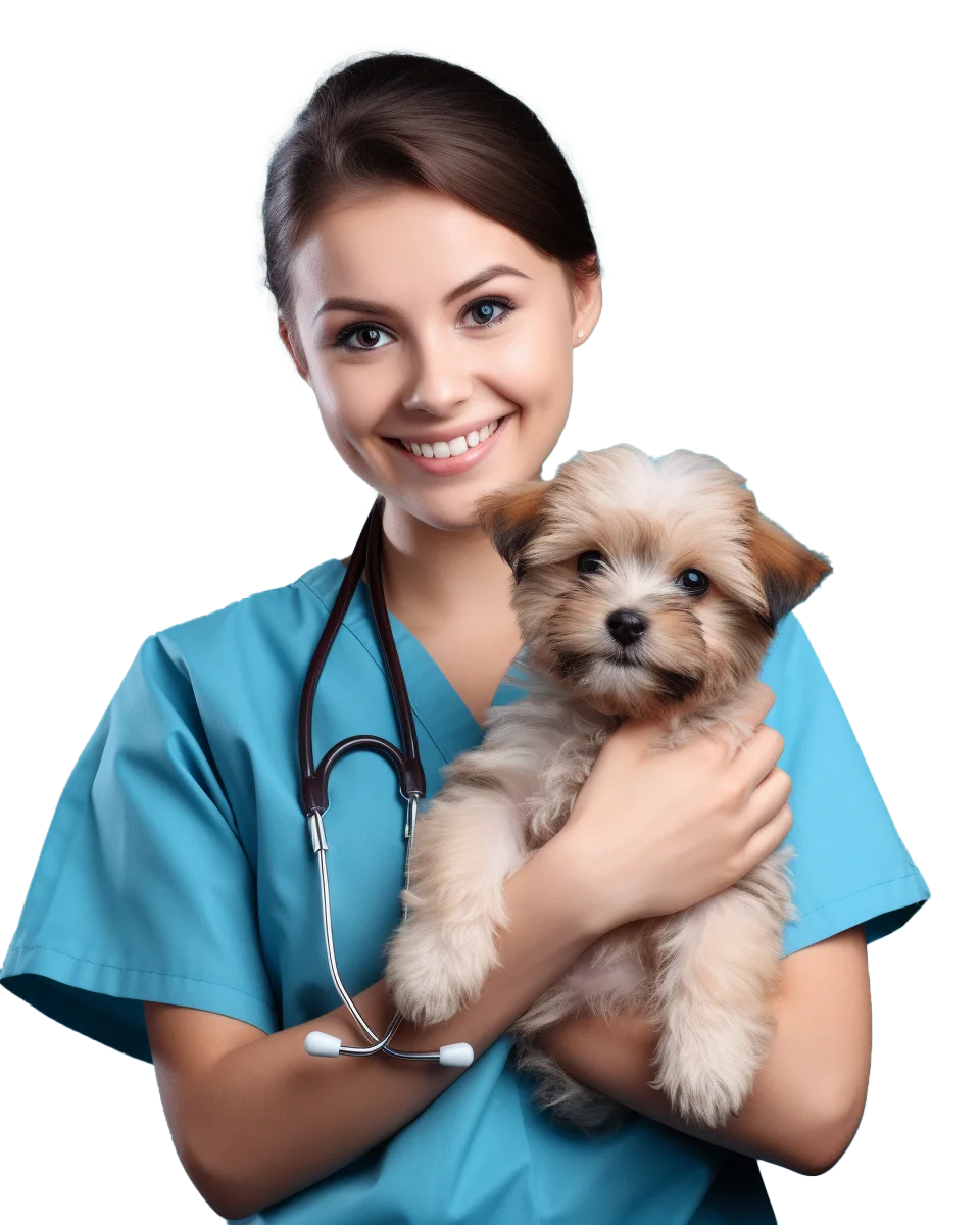 Smiling Vet Holding Small Brown Puppy Free PNG
