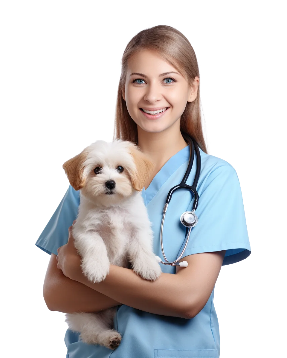 Female Vet Holding White Puppy Free PNG