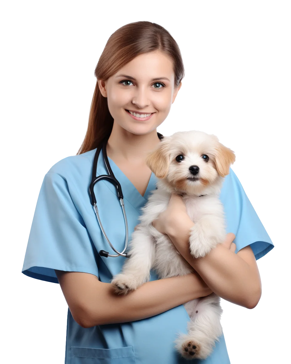 Vet Holding Cute White Fluffy Dog Free PNG