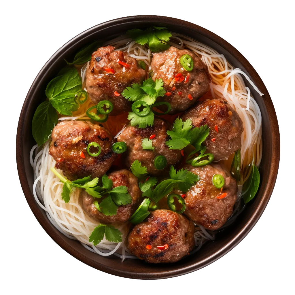 Asian Meatball Soup with Greens in Bowl Free PNG