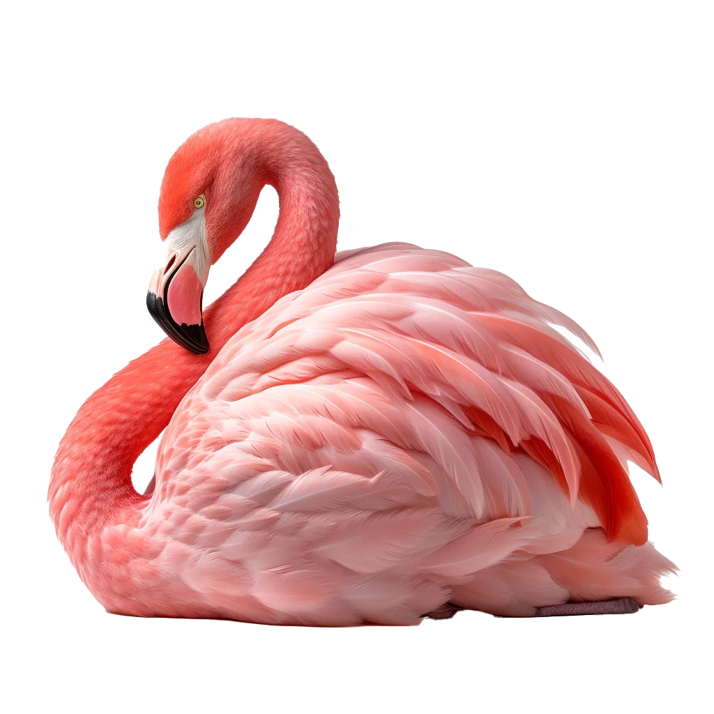 Pink Flamingo Resting Curled Up on Ground Free PNG