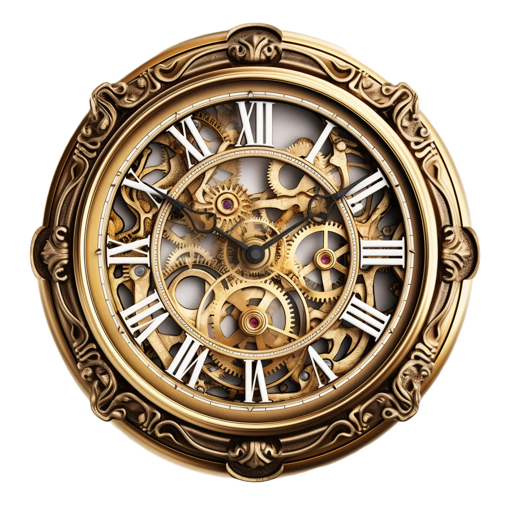 Antique Brass Skeleton Clock Face Free PNG