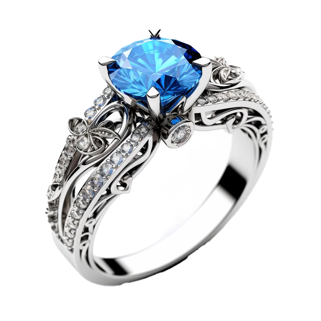 Antique Silver Ring with Blue Topaz Free PNG