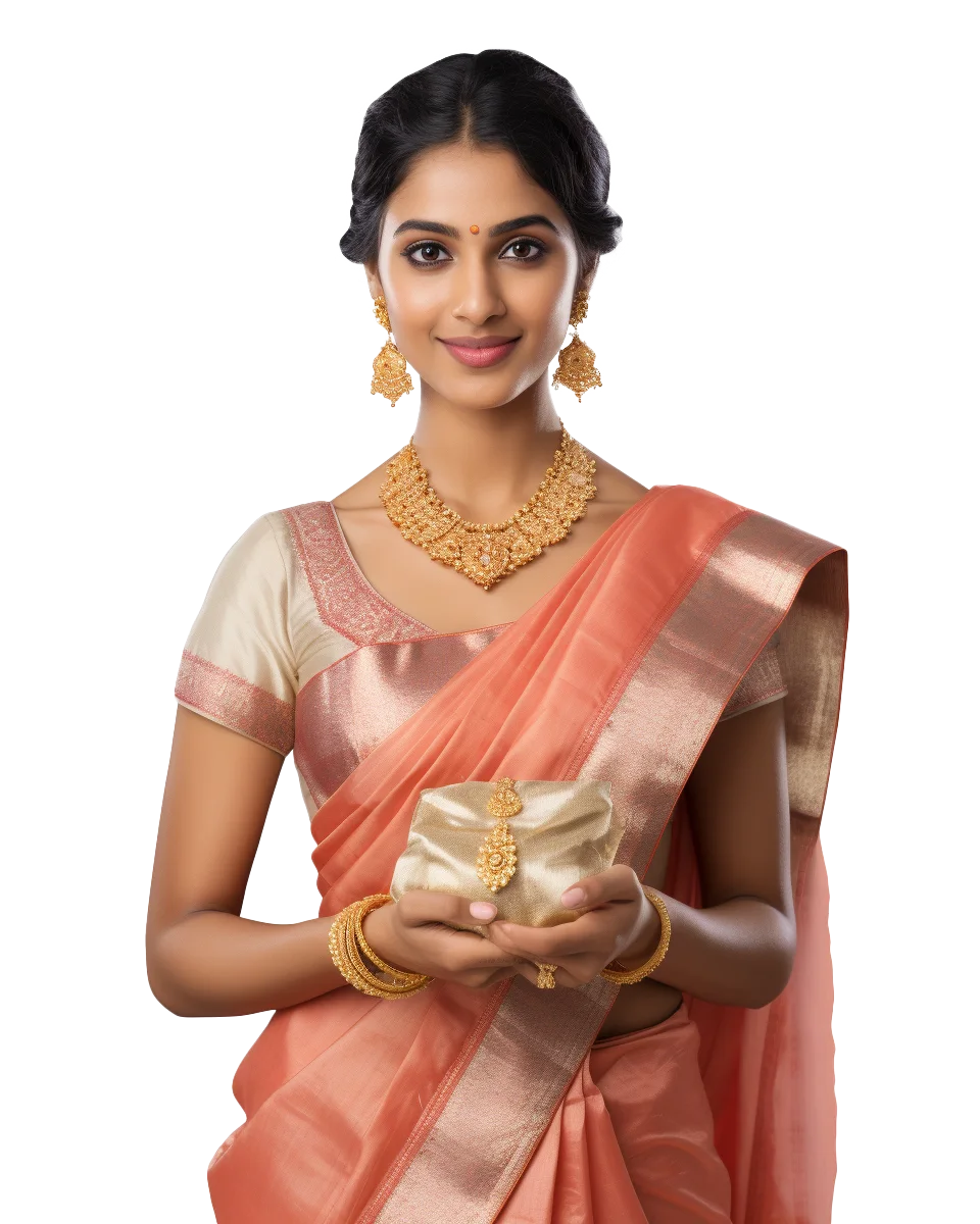 Indian Woman in Pink Silk Saree Festive Look Free PNG