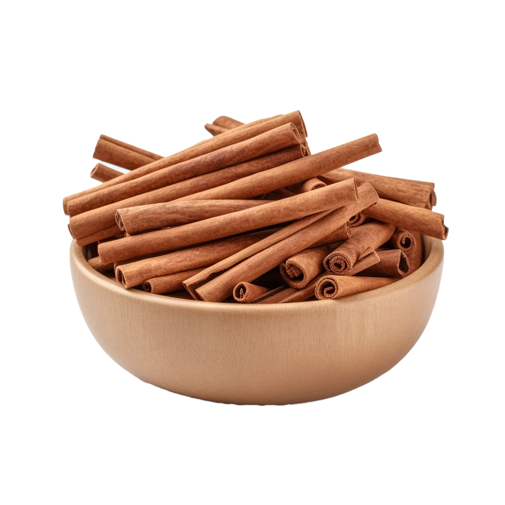 Whole Cinnamon Sticks Stacked in Wooden Bowl Free PNG