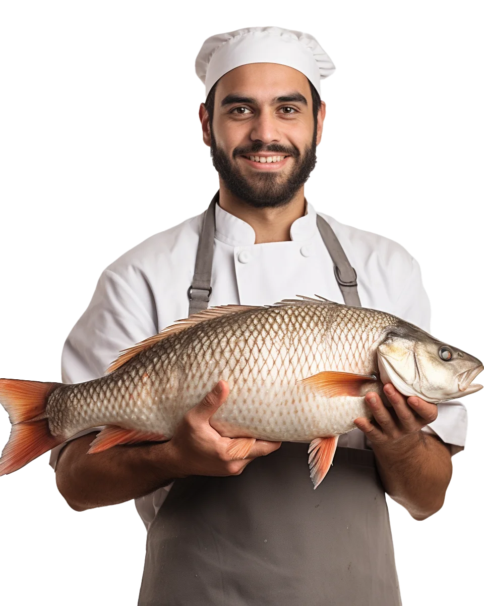 Male Chef Displaying Whole Fish Free PNG