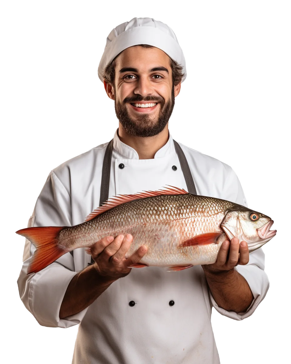 Smiling Chef Holding Fresh Fish Free PNG