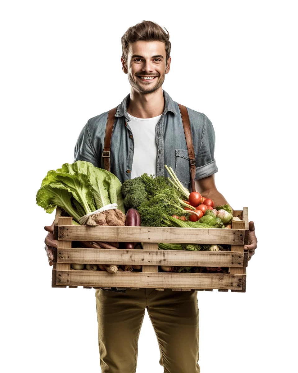 Smiling Male Gardener with Harvest Basket Free PNG