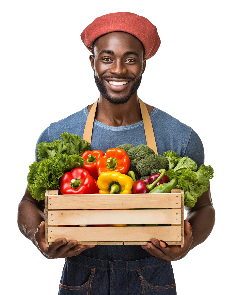 Happy Farmer Holding Fresh Vegetable Crate Free PNG