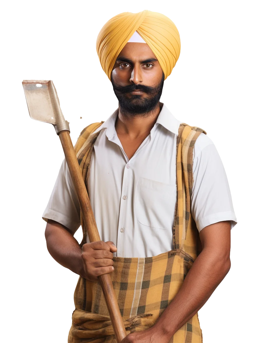 Indian Farmer with Hoe and Yellow Turban Free PNG