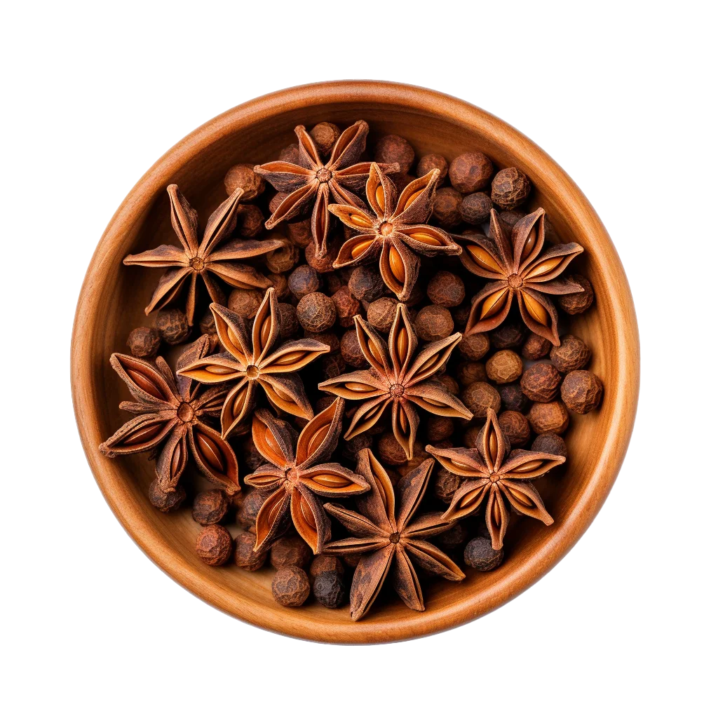 Star Anise Spices in Round Wooden Bowl Free PNG