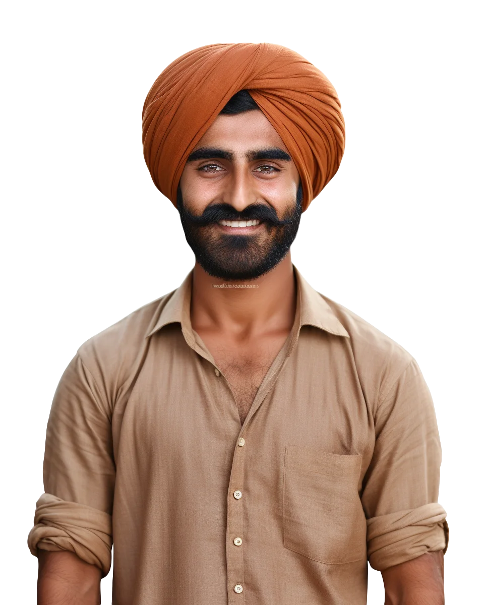Smiling Indian Man in Orange Turban Free PNG