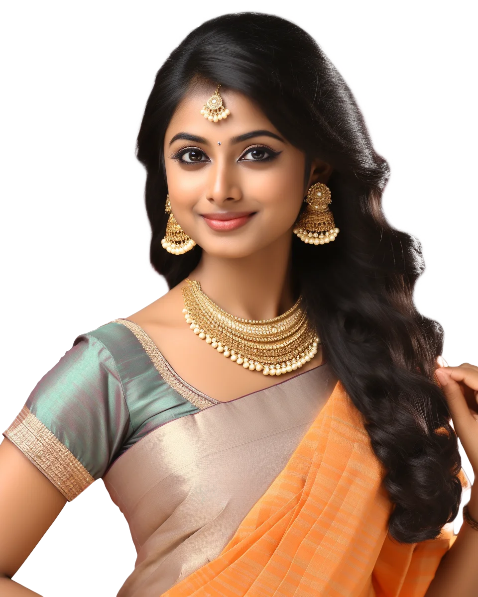 Traditional Indian Woman in Gray Saree Free PNG