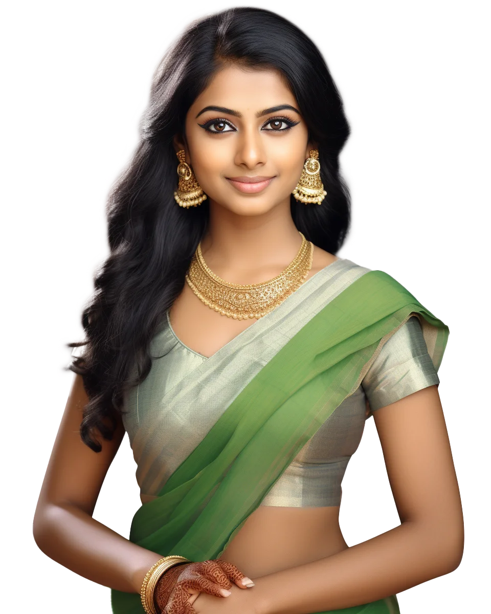 South Indian Woman in Green Silk Saree Free PNG