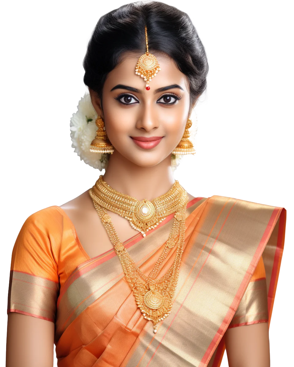 Indian Bride in Gold Jewelry and Saree Free PNG
