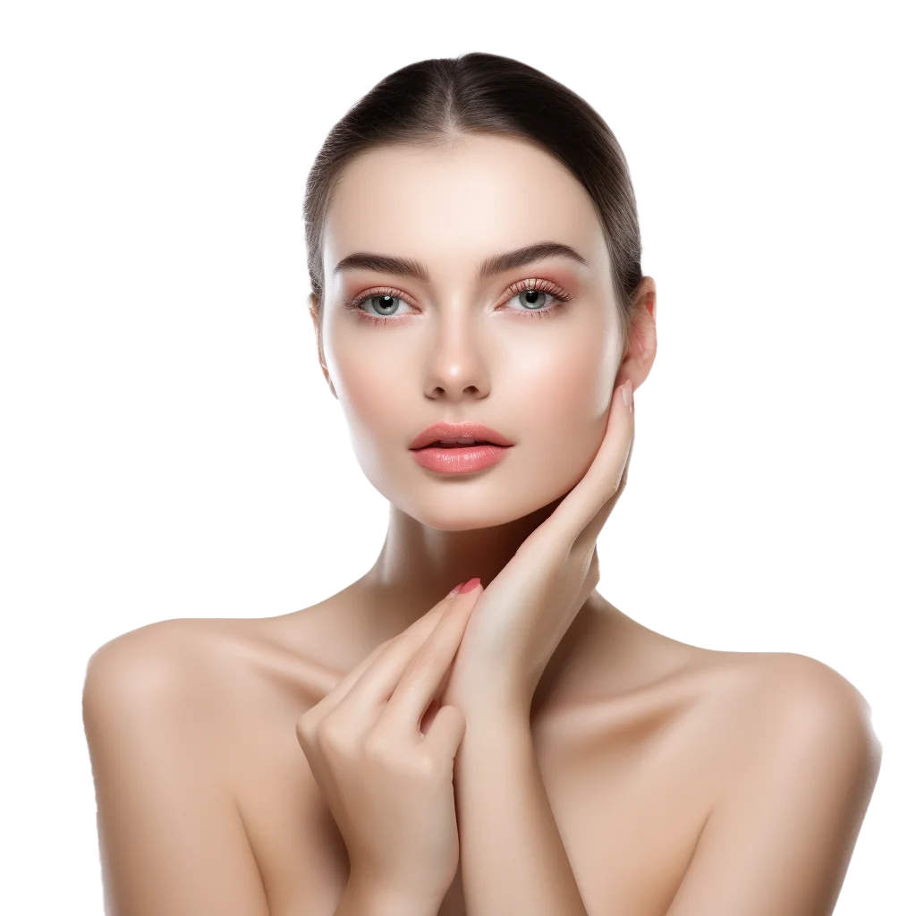 Serene Woman Touching Neck Beauty Portrait Free PNG