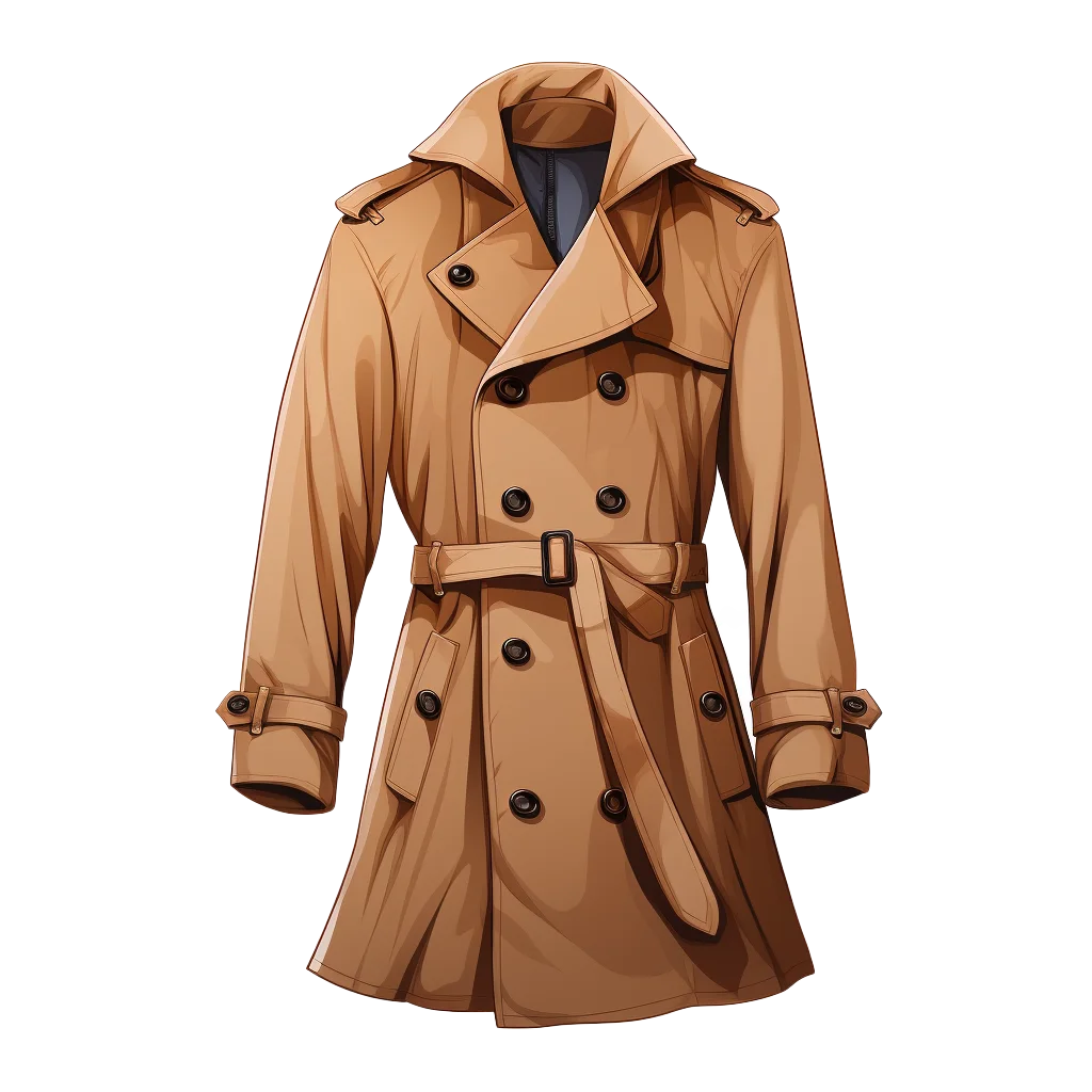 Classic Men Tan Double-Breasted Trench Free PNG