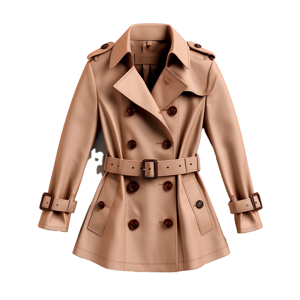 Womens Double-Breasted Khaki Trench Coat Free PNG