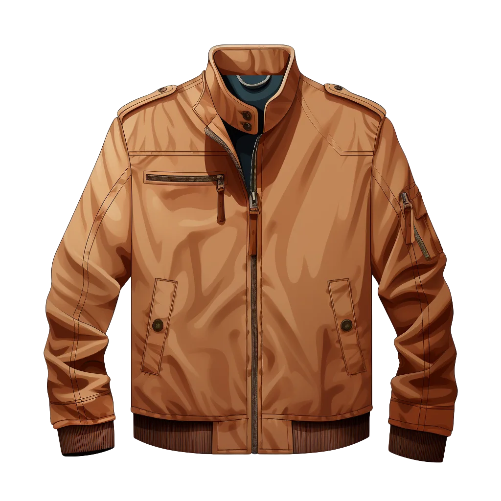 Men Classic Tan Leather Bomber Jacket Free PNG