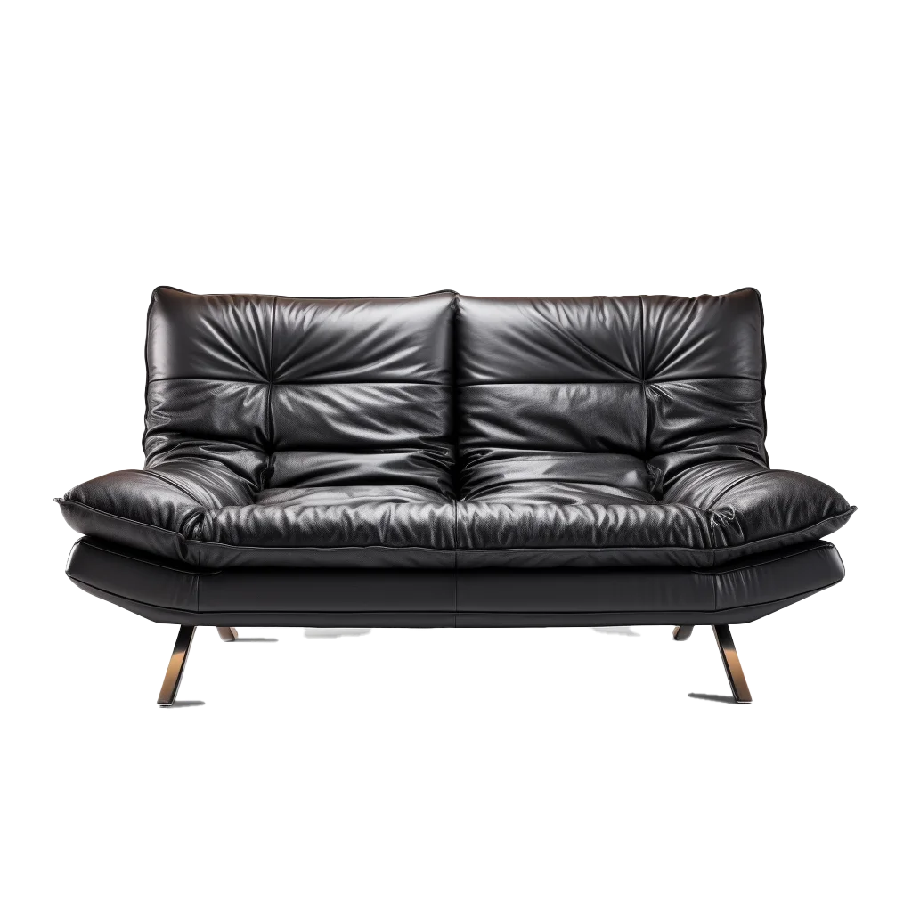 Black Tufted Leather Low Futon Couch Free PNG