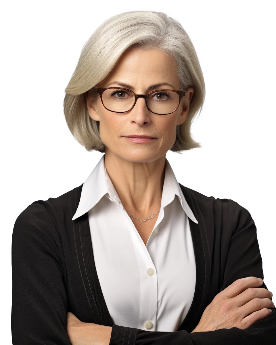 Confident Senior Businesswoman in Suit with Glasses Free PNG