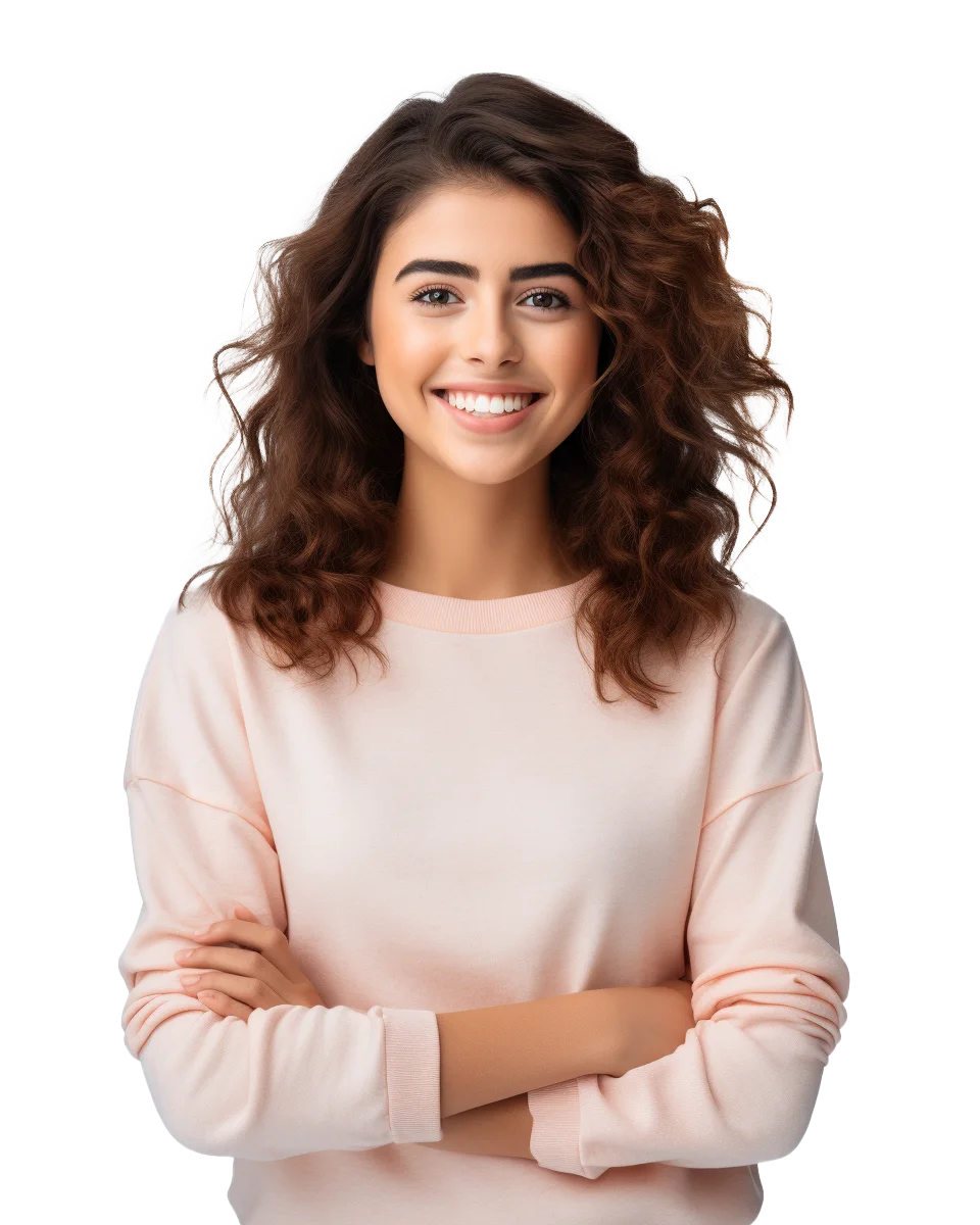 Smiling Young Woman with Curly Brown Hair Free PNG