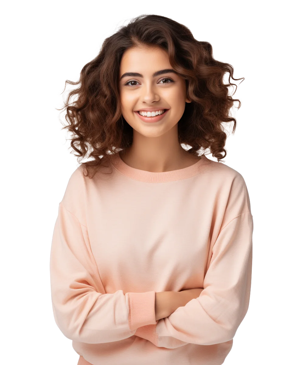 Smiling Young Woman with Curly Hair Portrait Free PNG