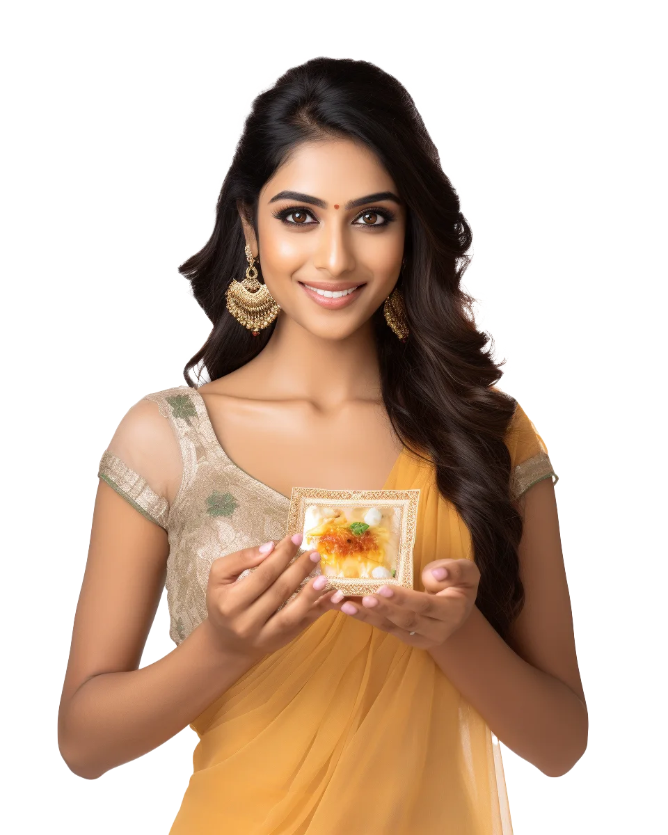 Indian Woman in Ethnic Outfit Holding Festive Gift Free PNG