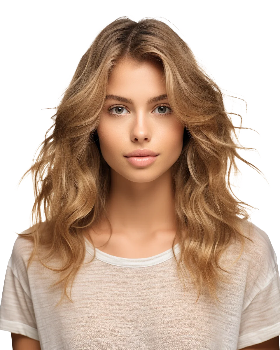 Beautiful Woman with Long Wavy Blonde Hair Free PNG