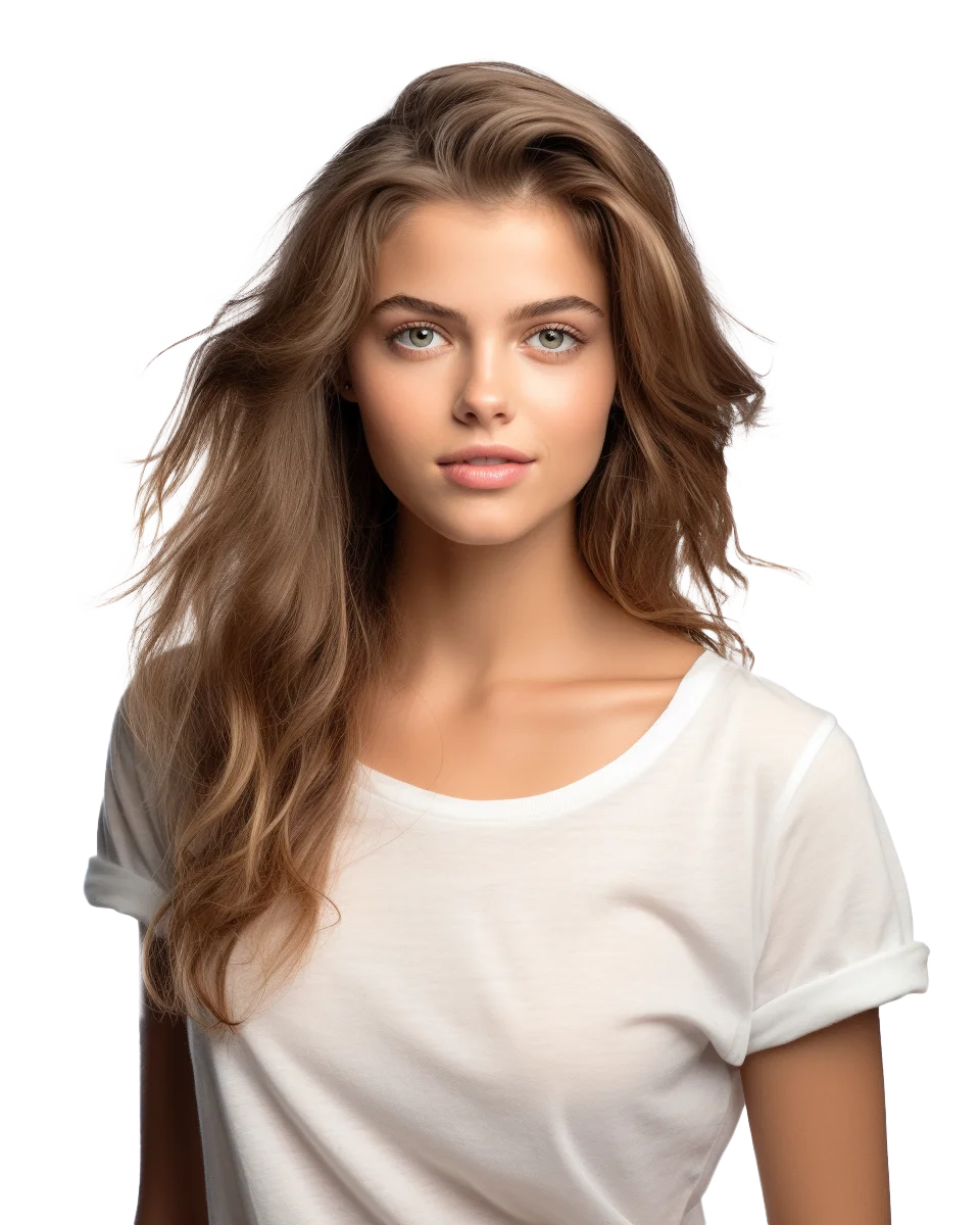 Casual Young Woman with Long Brown Hair Free PNG