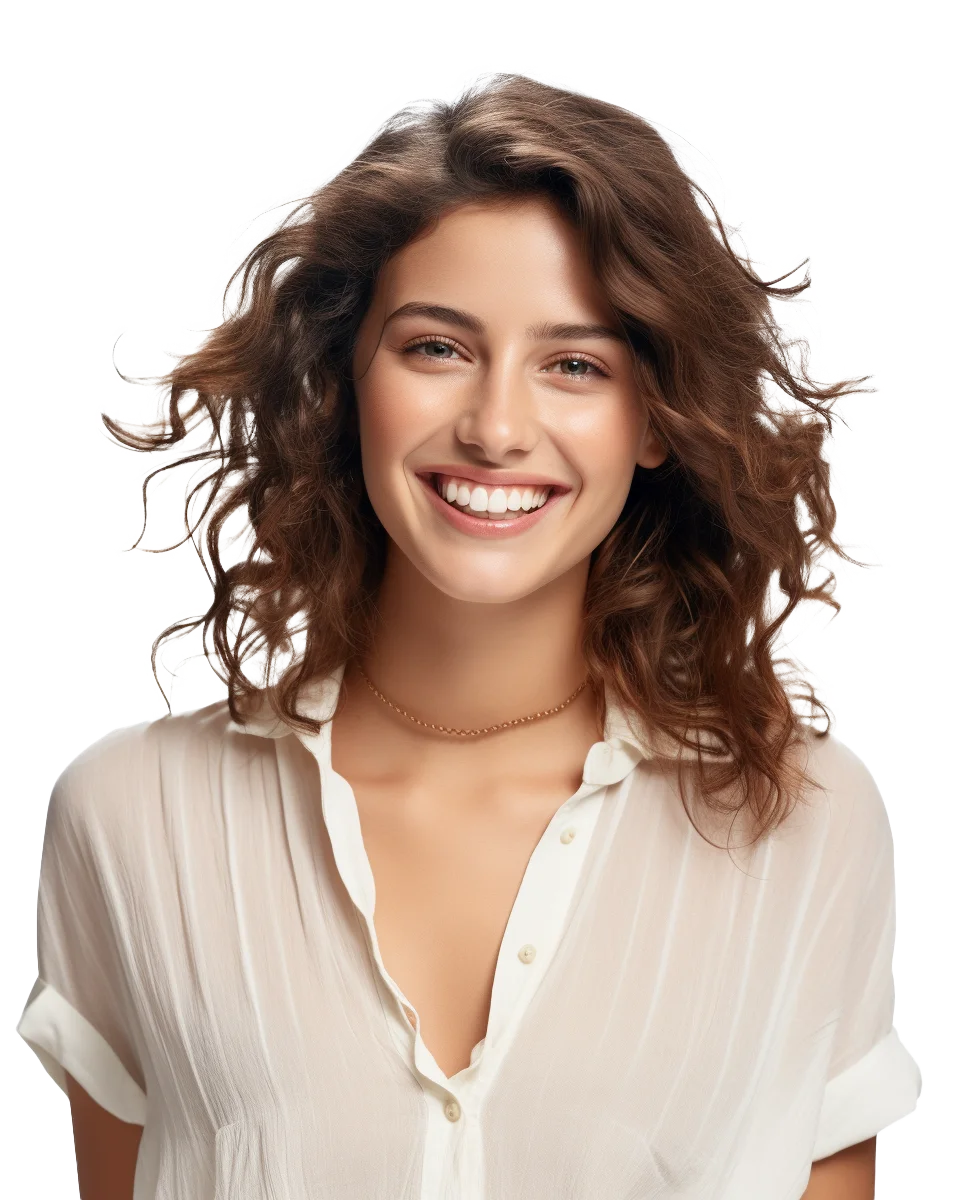 Smiling Brunette Woman with Wavy Hair Free PNG