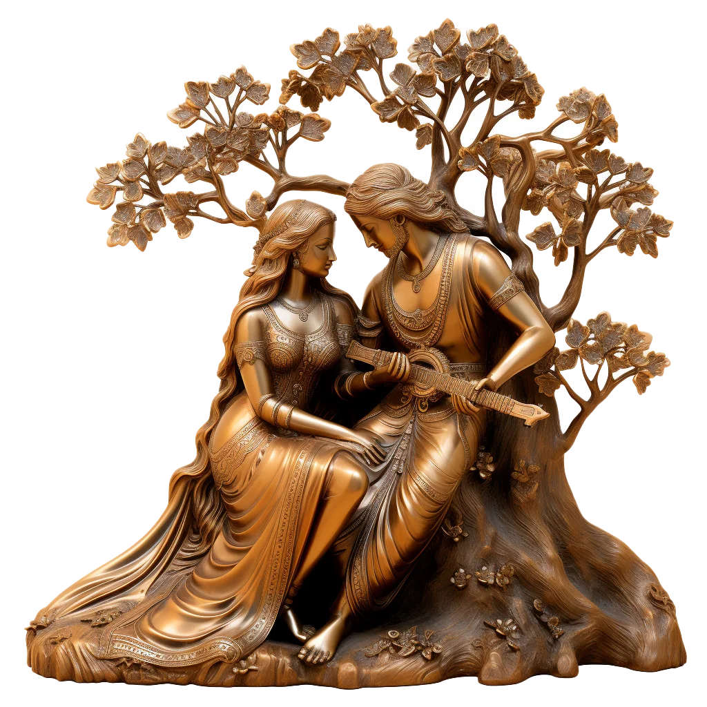 Antique Bronze Loving Couple Tree Statue Free PNG