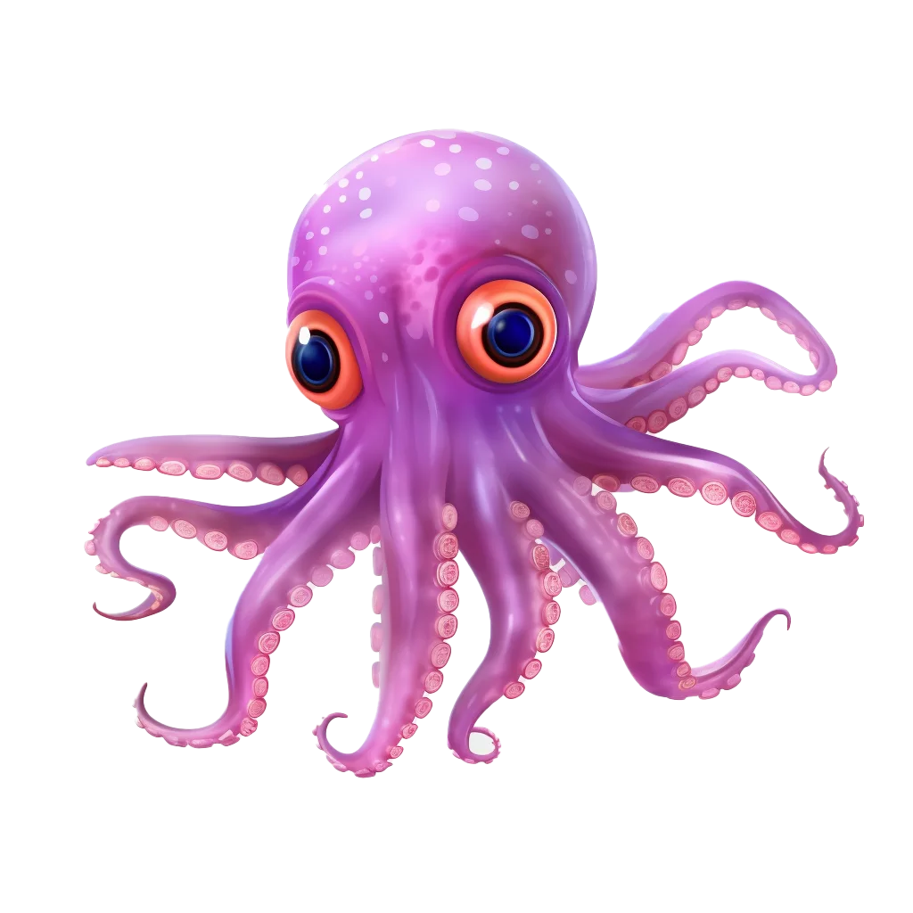 Cute 3D Purple Octopus Cartoon Sea Animal Free PNG