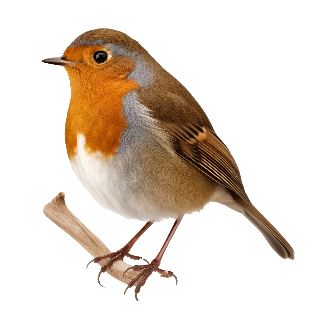 European Robin Songbird Perched on Branch Free PNG