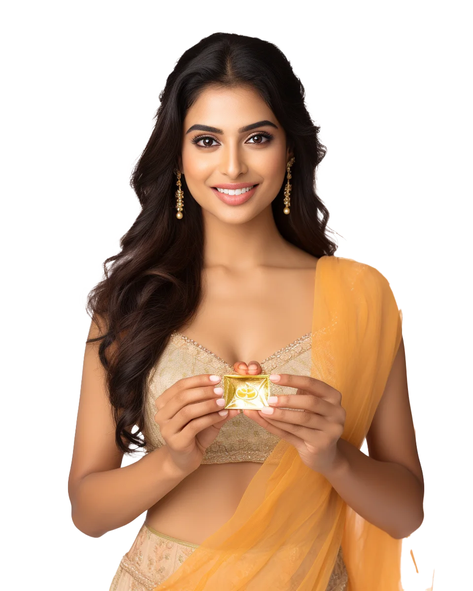 Smiling Indian Woman in Yellow Saree Attire Free PNG