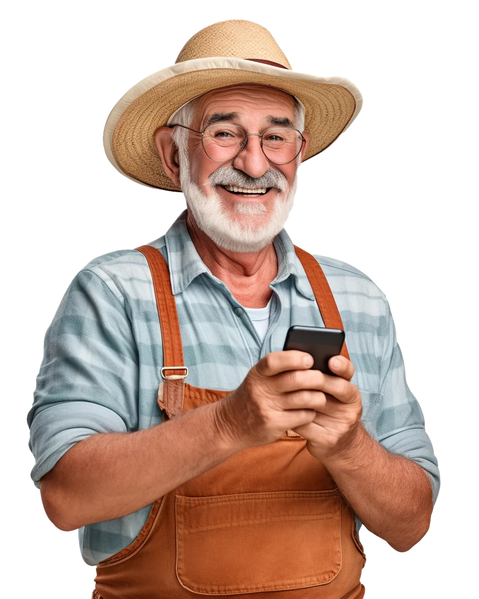 Happy Senior Farmer Wearing Straw Hat and Apron Free PNG
